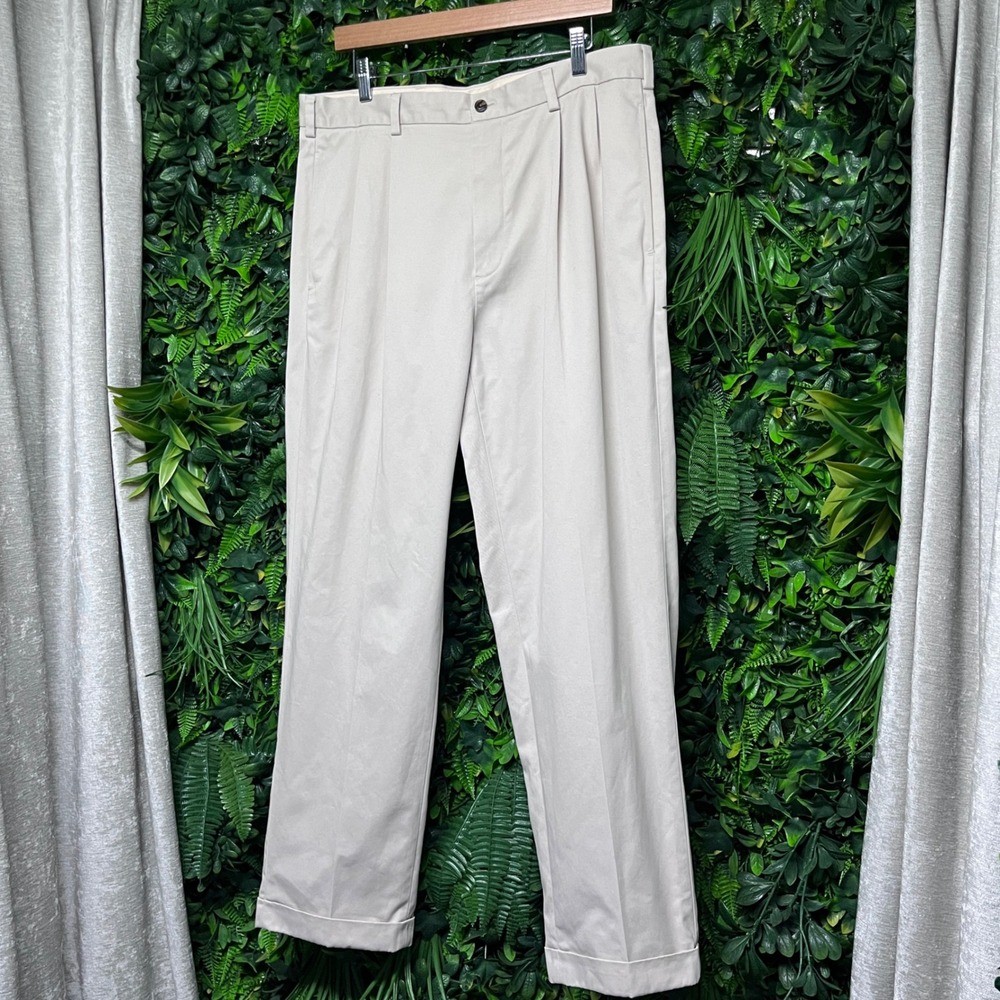 Brooks Brothers Pants 35x30 Elliot Advantage Chino Pleated Cuffed Khaki 3719
